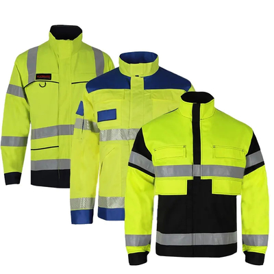 Factory Supply High Visibility Safety Work Clothes Construction Security Workwear Reflective Work Jacket for Mens Cotton