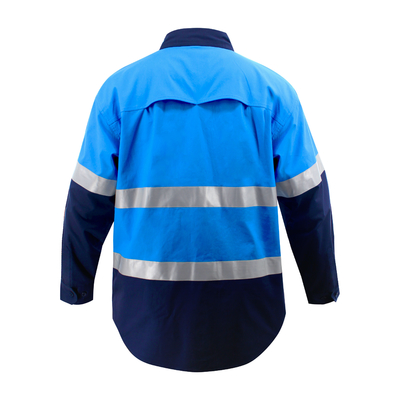 Custom Royal Blue Hi Vis Safety Men Shirt Reflective Road Safety Mining Shirts Wholesale Engineering Uniform Workwear