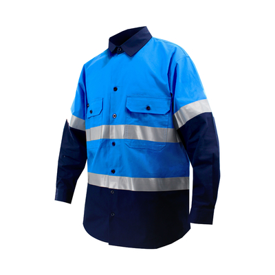 Custom Royal Blue Hi Vis Safety Men Shirt Reflective Road Safety Mining Shirts Wholesale Engineering Uniform Workwear