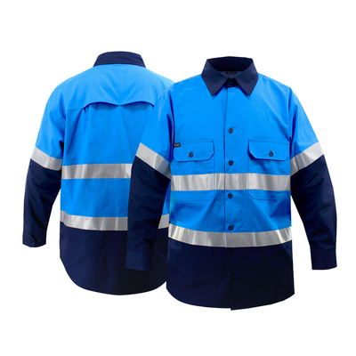 Custom Royal Blue Hi Vis Safety Men Shirt Reflective Road Safety Mining Shirts Wholesale Engineering Uniform Workwear