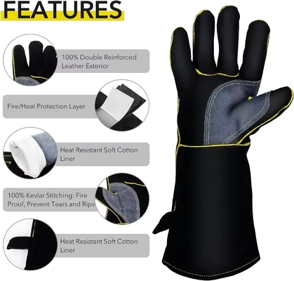China Hot Sell 14 16 Inch Cheap Welding Glove Made Of Split Leather Oem Cowhide Leather Welding Gloves Heat Resistant 50