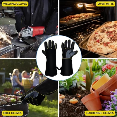 China Hot Sell 14 16 Inch Cheap Welding Glove Made Of Split Leather Oem Cowhide Leather Welding Gloves Heat Resistant 50